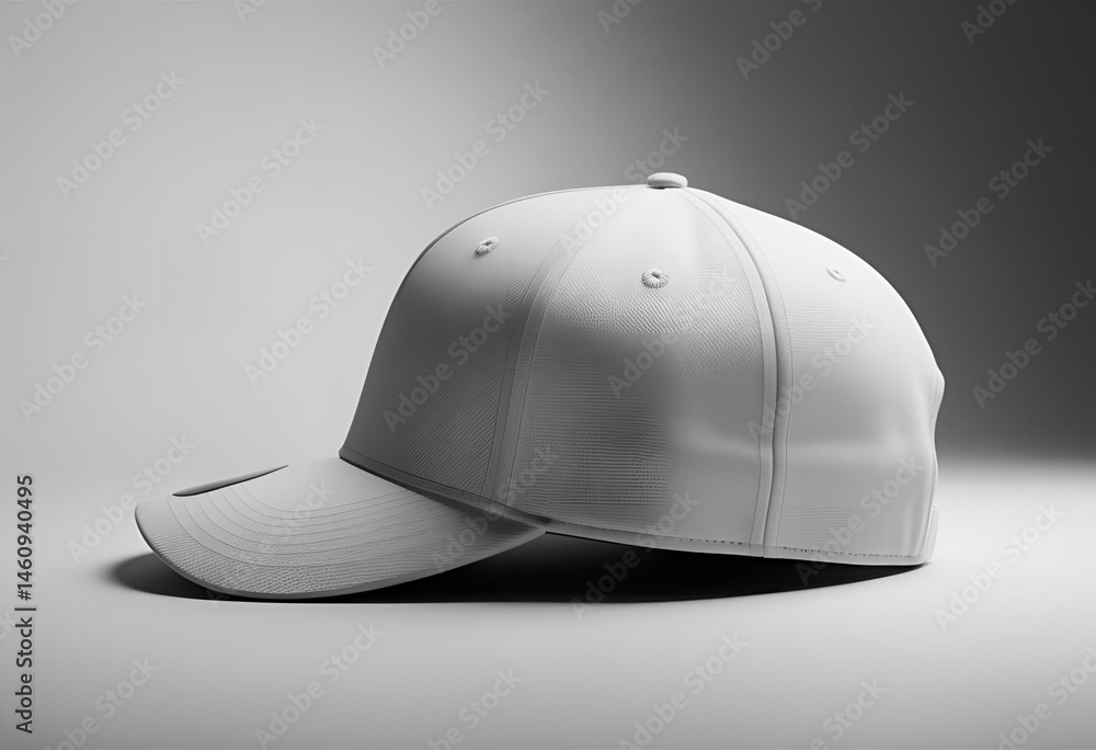 Fototapeta premium White baseball cap mockup on plain background — blank hat design template for logo placement, fashion branding, and apparel marketing