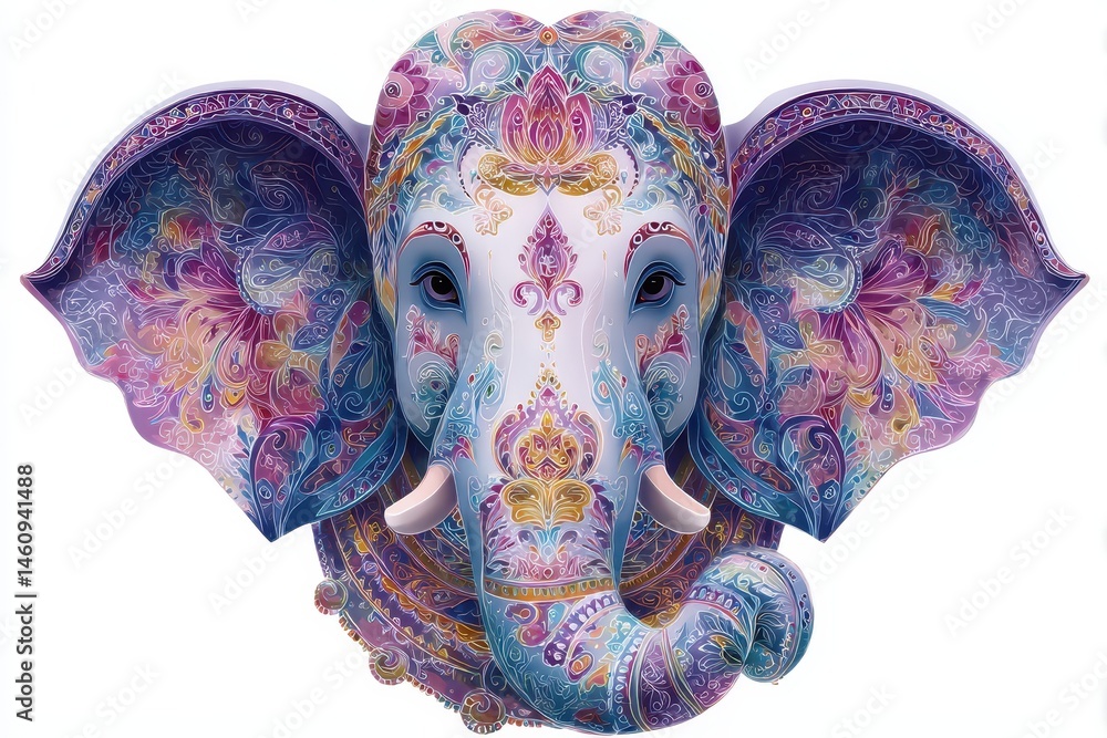 Obraz premium Ornate decorative elephant head in vibrant colors.