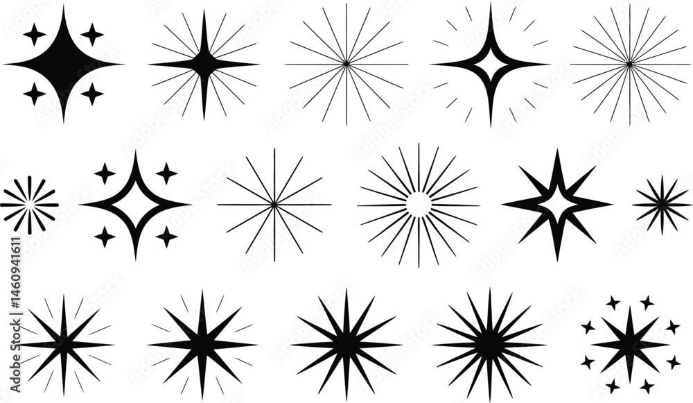 Collection of starburst and sparkle icons in various styles for design elements Collection of starburst and sparkle icons in various styles for design elements