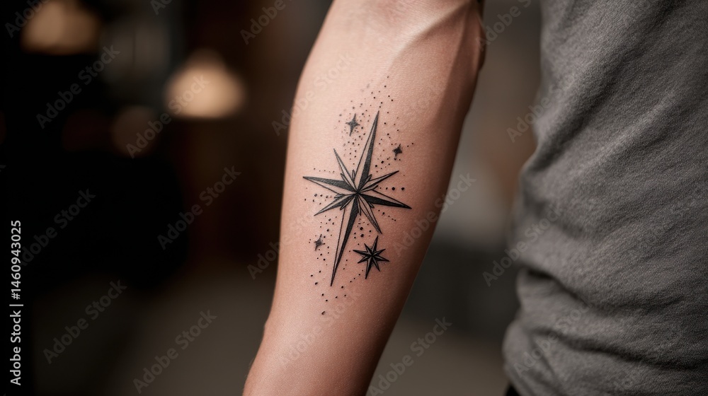 Obraz premium Close-up view of a star tattoo on a forearm.