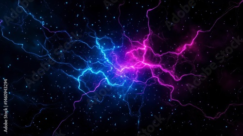 Wallpaper Mural Electric storm of vibrant blue and pink light illuminating the cosmic expanse filled with twinkling stars and nebulae Torontodigital.ca