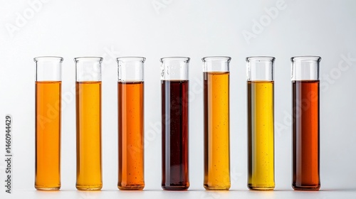 Colorful display of liquid samples in test tubes showcasing various shades, ideal for science and laboratory themes.