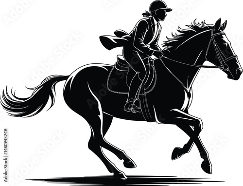 Dynamic silhouette depiction of a horse and rider in equestrian sports competition