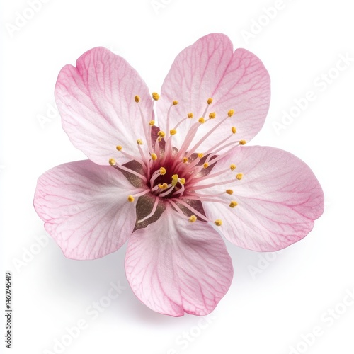 Pink blossom of fruit tree isolated on white background