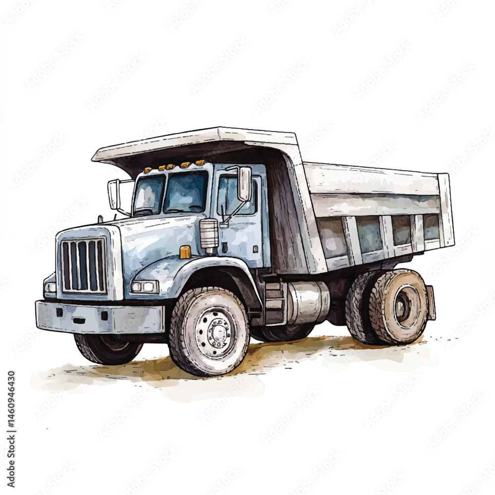 Obraz premium A Dump Truck simple cartoon drawing watercolor