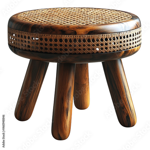 Wallpaper Mural Round wood stool with woven rattan seat rustic accent furniture for home decor and seating solutions on transparent background Torontodigital.ca