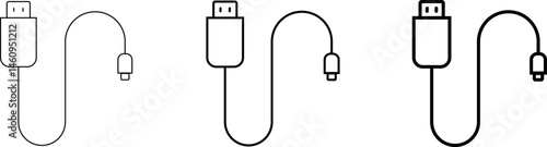 USB cable type icon. charging port sign. Electronic device input cords. internet charging wires
