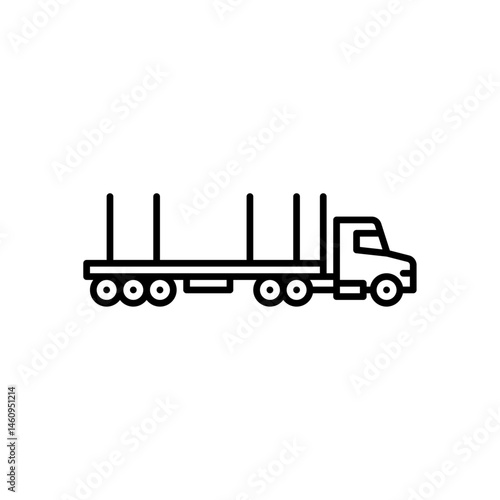 truck with logging trailer outline icon. logging truck black line illustration.