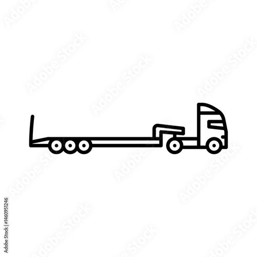 truck with flatbed trailer outline icon. flatbed truck black line illustration.