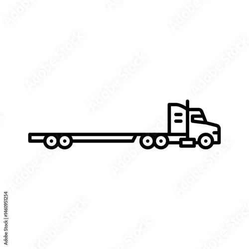 truck with flatbed trailer outline icon. flatbed truck black line illustration.