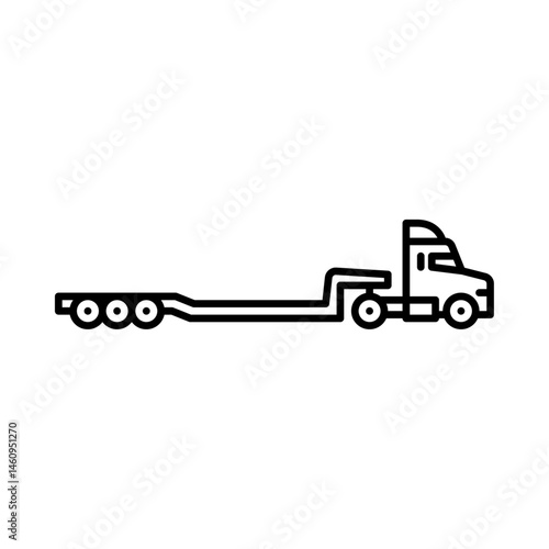 truck with lowboy trailer outline icon. lowboy trailer black line illustration.