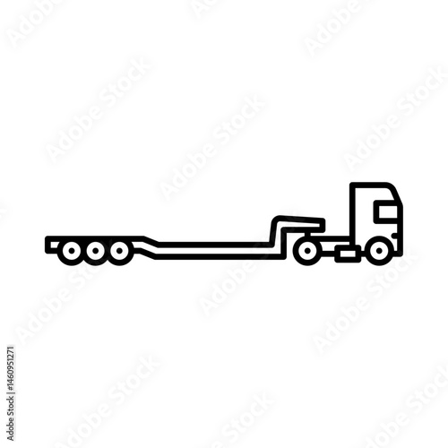 truck with lowboy trailer outline icon. lowboy trailer black line illustration.