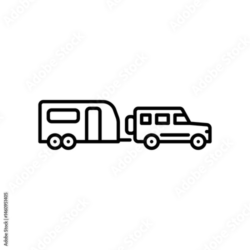 truck with travel trailer outline icon. travel trailer black line illustration.