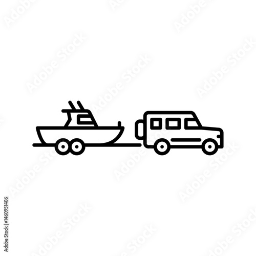 truck with boat trailer outline icon. boat trailer black line illustration.