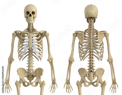 Human Skeleton Anatomy Front and Back View Medical Illustration