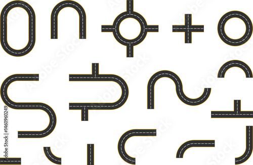 Road elements, road sections, road surface. Vector illustration, designer image, web banner, vector.