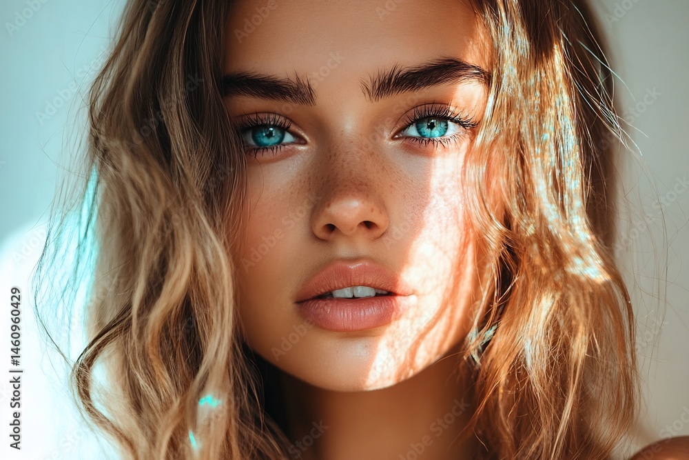 Close-up portrait capturing the ethereal beauty of a girl with striking blue eyes Close-up portrait capturing the ethereal beauty of a girl with striking blue eyes