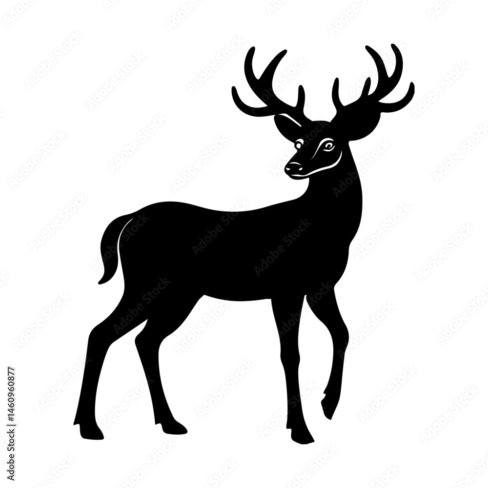 Fototapeta premium elegant full body deer vector illustration, deer silhouette vector, black and white deer vector.