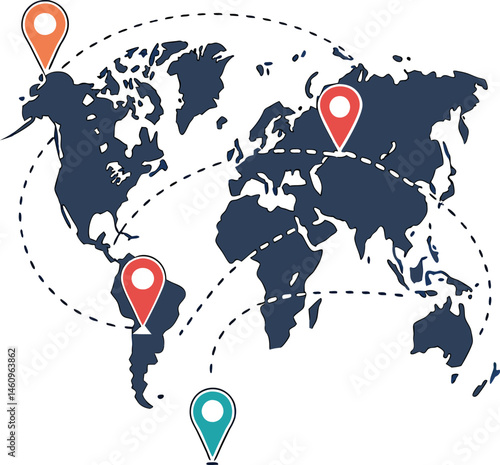 world map with pins