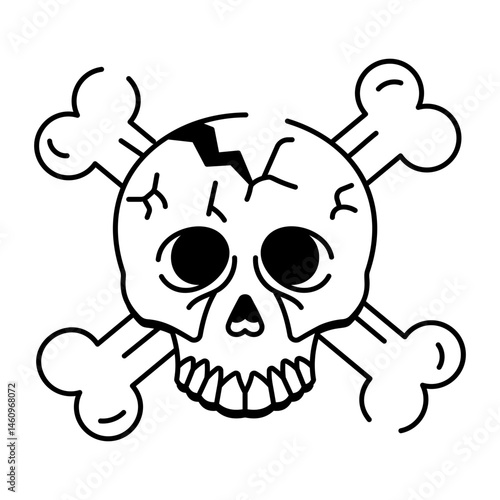 A doodle style icon of broken skull
