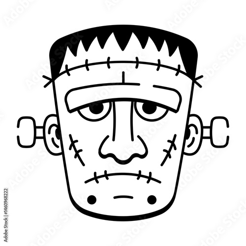 A doodle style icon of frankenstein mask
