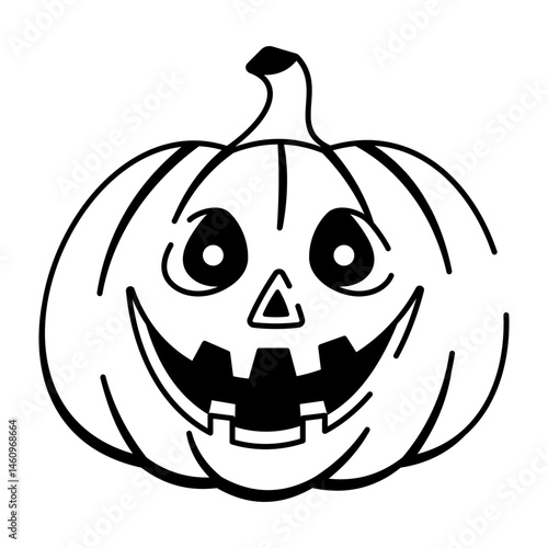 Hand drawn style icon of scary pumpkin
