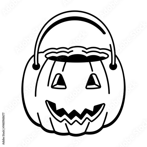 A doodle style icon of pumpkin bucket
