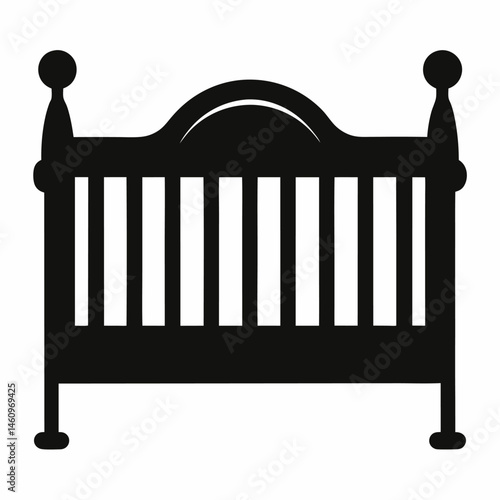 Baby cot black vector on white background.