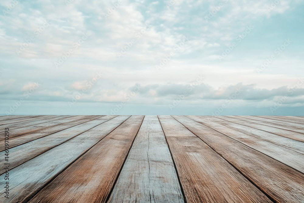 Wooden deck overlooking a cloudy sky Wooden deck overlooking a cloudy sky