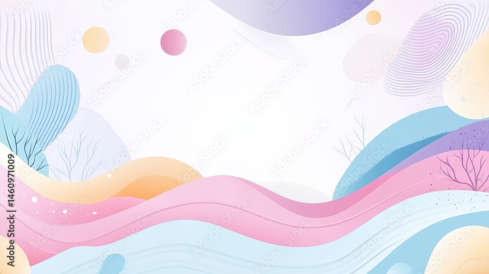 Fototapeta premium Abstract pastel landscape design with flowing shapes.