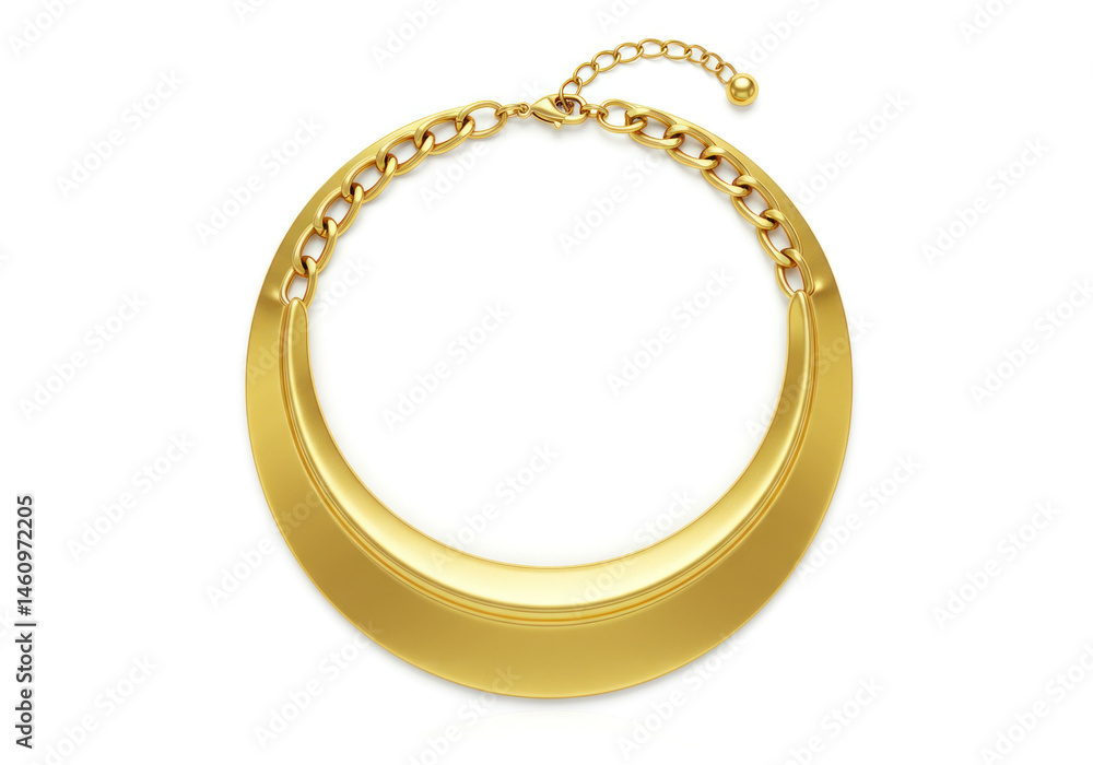 A gold necklace gleaming with a chain around it. A gold necklace gleaming with a chain around it.