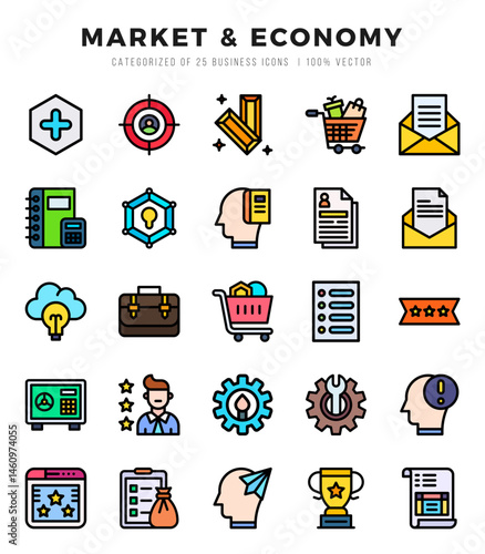 Set of Market & Economy Icons. Simple line art style icons pack.