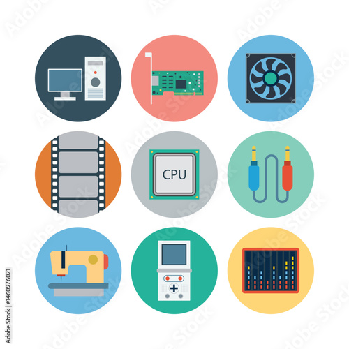 Vector Icon Set Featuring Technology Electronics Entertainment And Creative Production Items