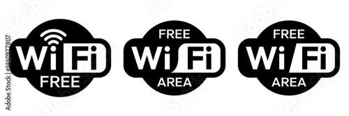 Free wifi icon set. Free wifi logo, label, sign, badge, symbol isolated on white background. Wifi signal, public place, access point, public Wi-Fi, Free Wi-Fi zone, Radio signal, wireless, password.