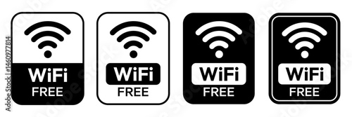 Free wifi icon set. Free wifi logo, label, sign, badge, symbol isolated on white background. Wifi signal, public place, access point, public Wi-Fi, Free Wi-Fi zone, Radio signal, wireless, password.