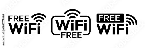 Free wifi icon set. Free wifi logo, label, sign, badge, symbol isolated on white background. Wifi signal, public place, access point, public Wi-Fi, Free Wi-Fi zone, Radio signal, wireless, password.