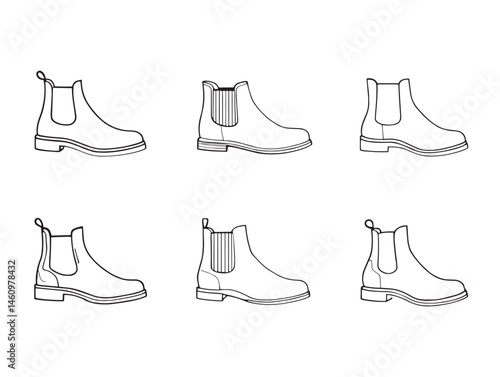 Detailed Chelsea Boots Line Art for Fashion Iconography and Prints