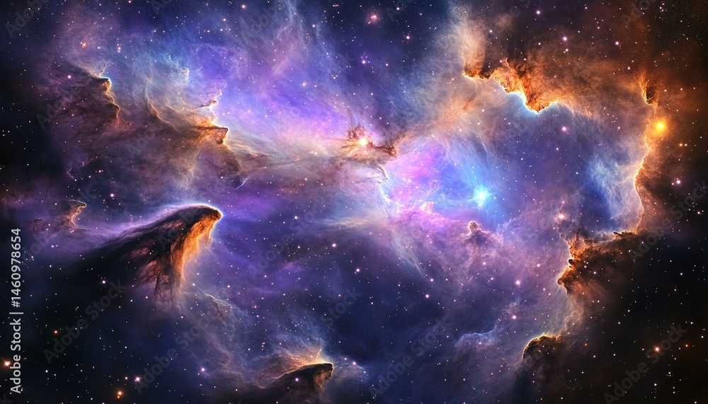 Fototapeta premium A cosmic nebula with vibrant purple and blue hues and scattered stars.