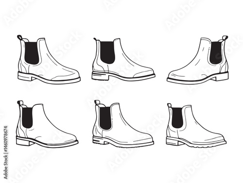 Modern Chelsea Boots Line Art for Minimalist Footwear Style Projects