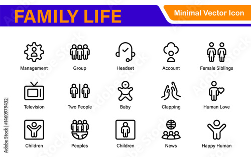 Loving Family Relationships outline modern icon set. editable line icon collection.