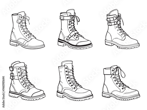 Combat Boots Line Art Vector Illustration for Fashion Designs