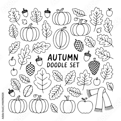 Set of autumn doodle on white background. Hand drawn abstract doodle isolated on white background.