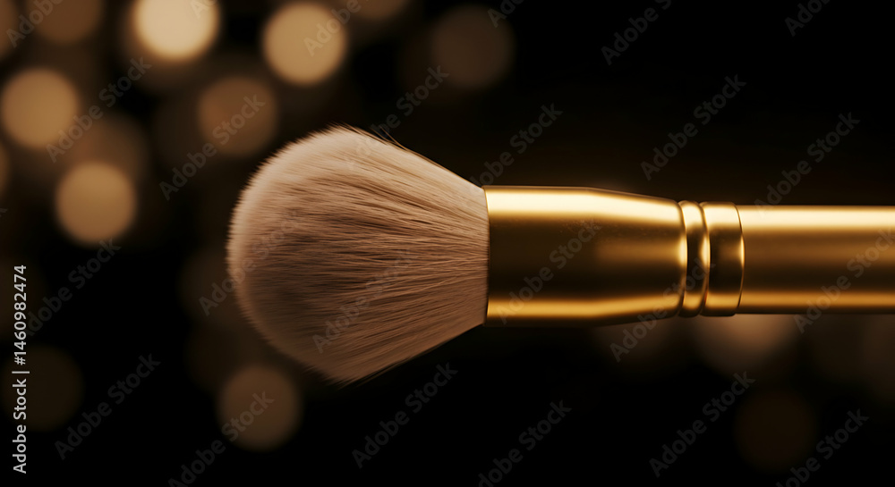 Fototapeta premium Makeup Brush Closeup with Golden Handle and Bokeh Background