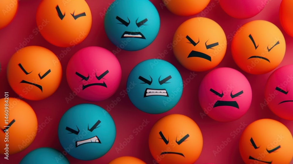 Fototapeta premium Colorful Expression Balls with Emotion Faces on Vibrant Background for Creative Projects and Designs