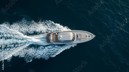 Wallpaper Mural Moving Fast Luxury Yacht Cruising on Deep Blue Ocean Waters Aerial Torontodigital.ca