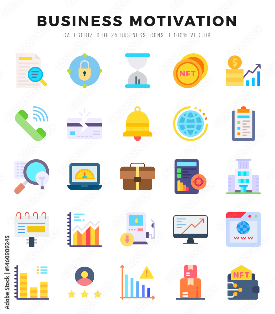 Set of BUSINESS MOTIVATION Icons. Simple Flat art style icons pack. Vector illustration. Set of BUSINESS MOTIVATION Icons. Simple Flat art style icons pack. Vector illustration.