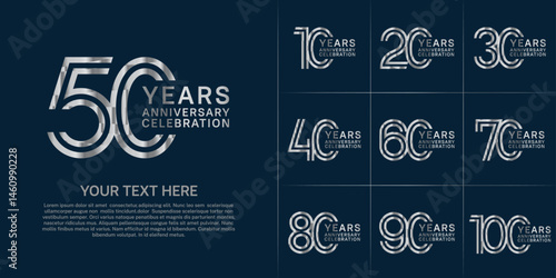 Anniversary logo set with double line number style. silver color can be use for special moment