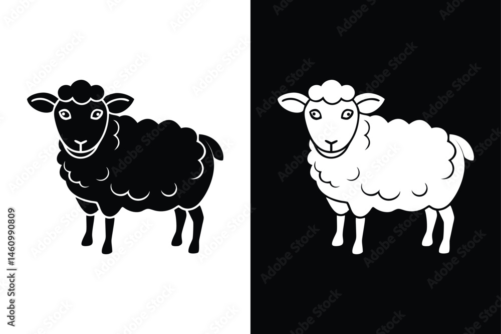 Obraz premium Sheep Glyph Icon and Silhouette Vector for Farm Animal Design