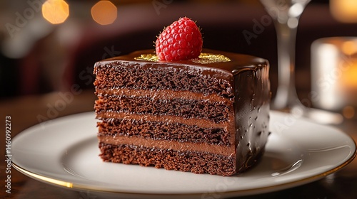 Chocolate cake slice with raspberry (1)