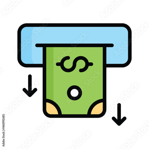 Ready to use flat outline style icon of cash withdrawal